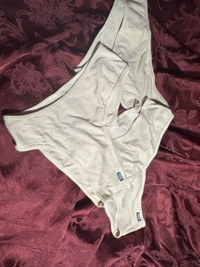 *3 Pairs* PINK Victoria's Secret Ribbed Bikini Panties - Cream Large